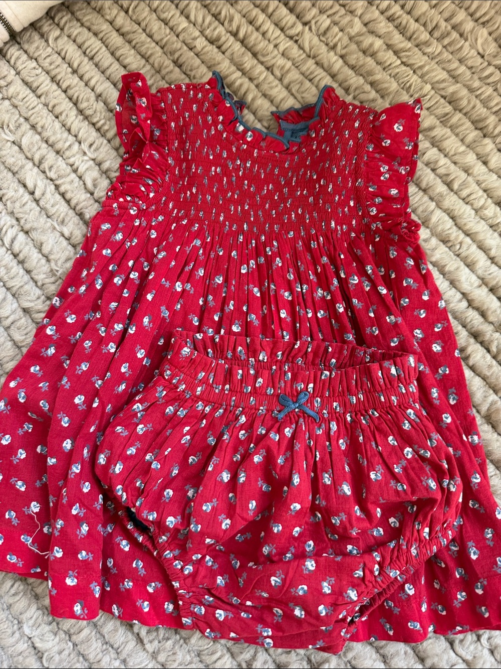 Pink Chicken Red Floral Smocked Dress with Bloomers